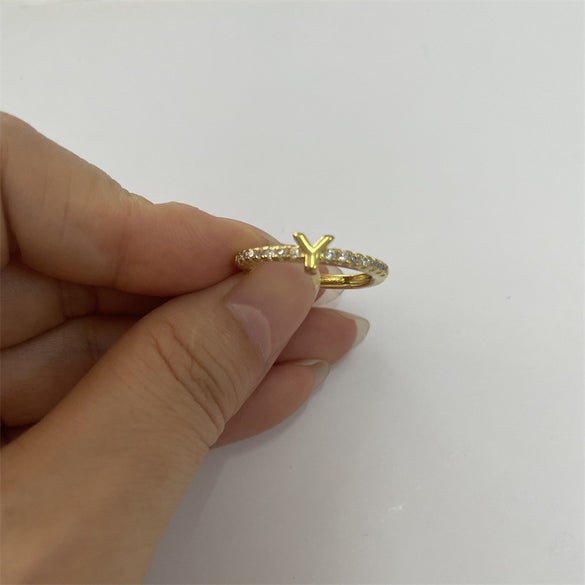 Cross-border new 26 initials micro-inlaid zircon open rings ins style personalized design English letter jewelry