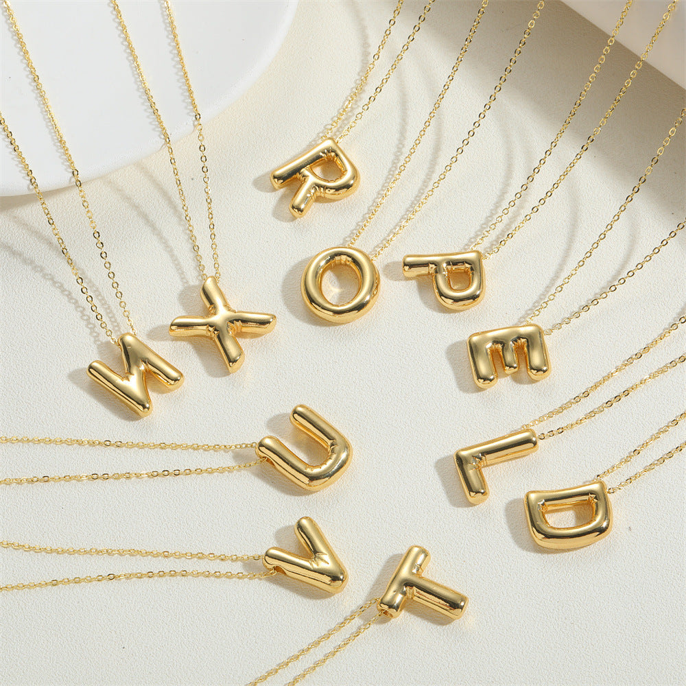 Cross-border new copper-plated 14K real gold personality style trend 26 initials pendant clavicle chain versatile necklace women