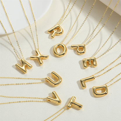 Cross-border new copper-plated 14K real gold personality style trend 26 initials pendant clavicle chain versatile necklace women