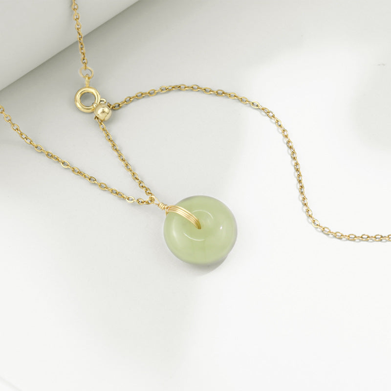 New Female Light Luxury Niche Hetian Jade Jewelry Long Life Lock Necklace Wholesale