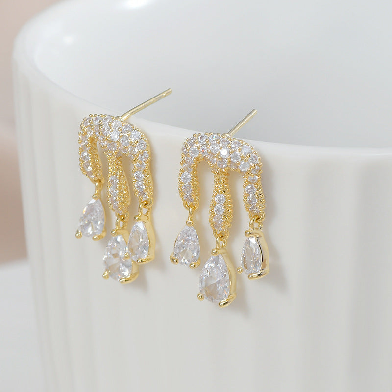 1 Pair Retro Water Droplets Copper Inlaid Zircon Earrings