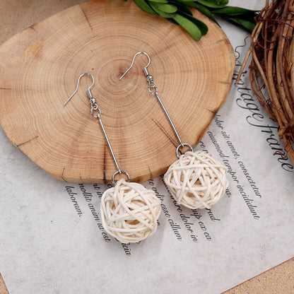 1 Pair Fashion Geometric Alloy Natural Rattan Wood Handmade Women's Drop Earrings