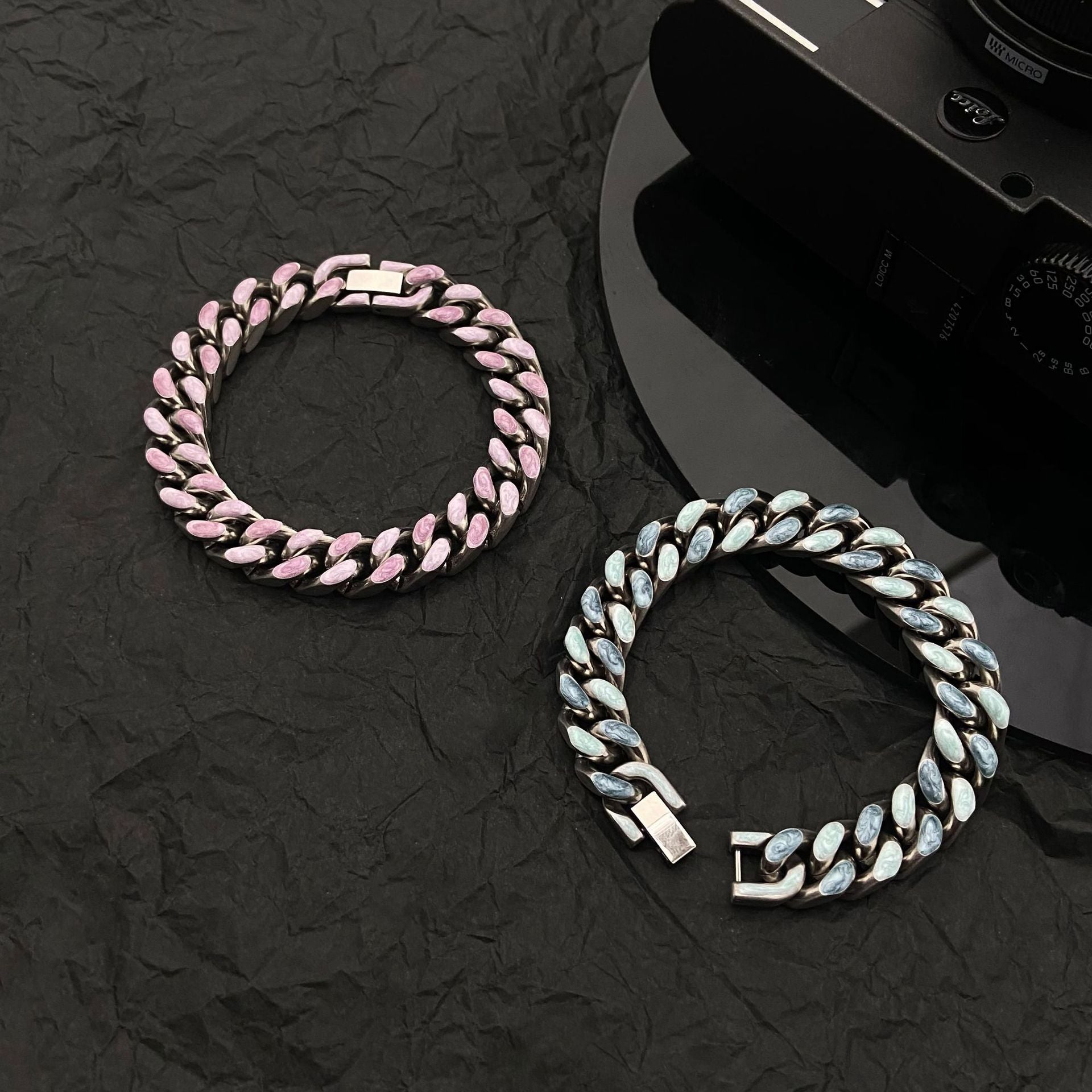 Titanium Steel Hip-Hop Geometric Solid Color Enamel Chain Bracelets