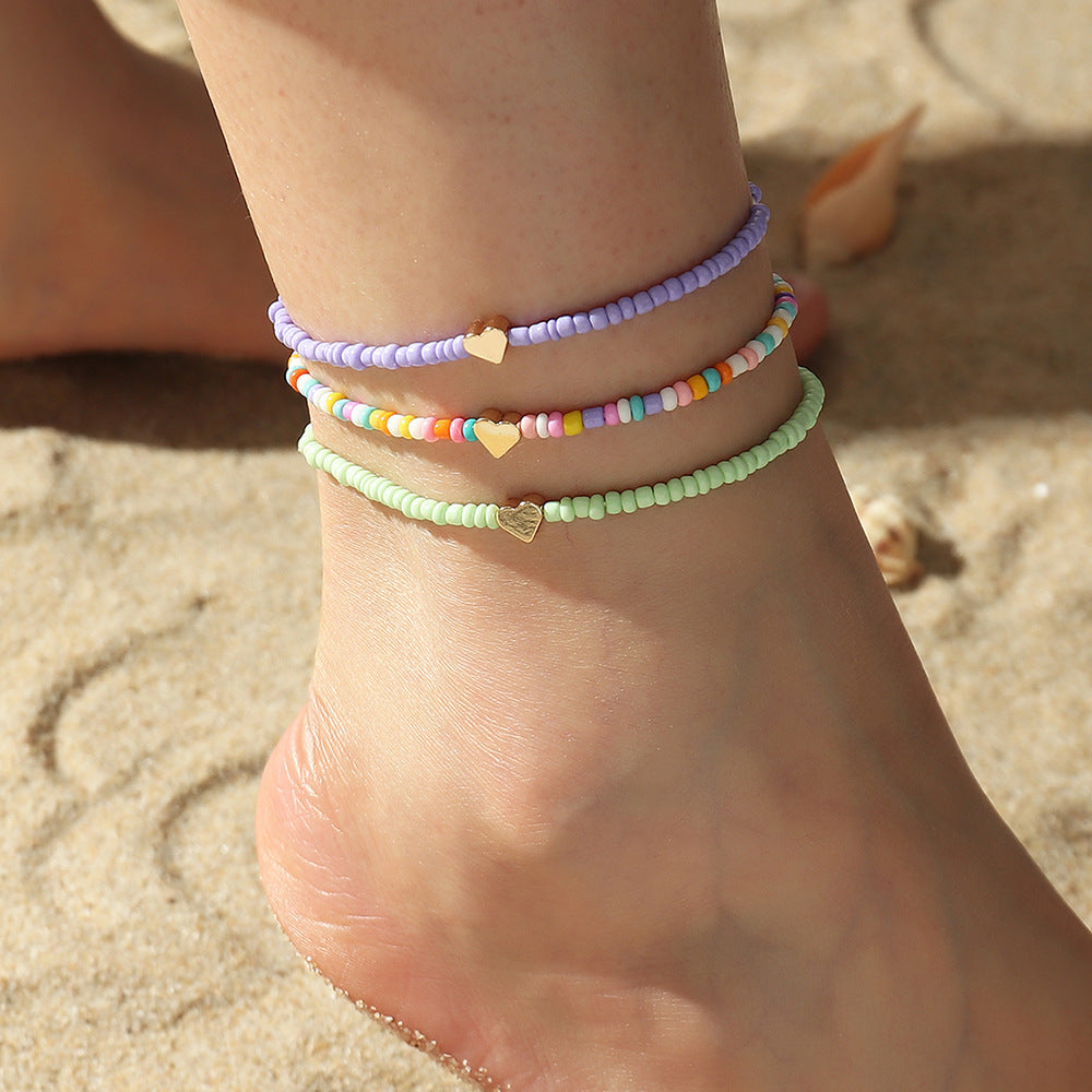 Fashion Miyuki Bead Heart-shape Alloy Anklet Wholesale