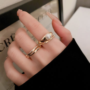 Modern Style Simple Style Geometric Flower Copper Artificial Pearls Zircon Open Ring In Bulk