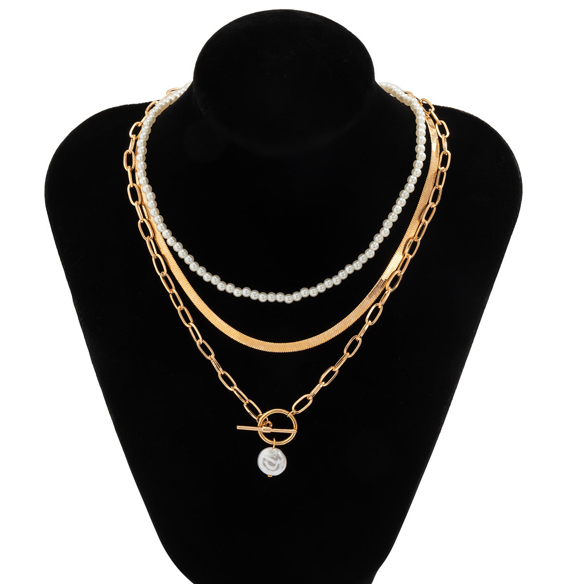 Vintage Style Geometric Round Letter Imitation Pearl Alloy Copper Plating Chain Women'S Double Layer Necklaces