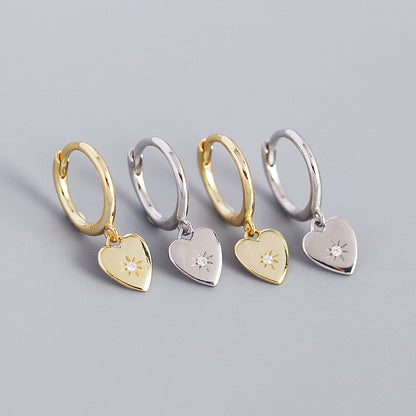 Casual Heart Shape Sterling Silver Plating Rhinestones Earrings 1 Pair