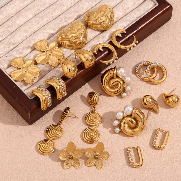 Fashion Circle Geometric Stainless Steel 18K Gold Plated Earrings