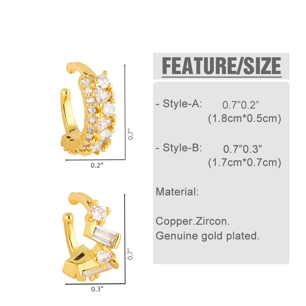 Fashion Solid Color Copper Ear Clips Plating Inlay Zircon Copper Earrings