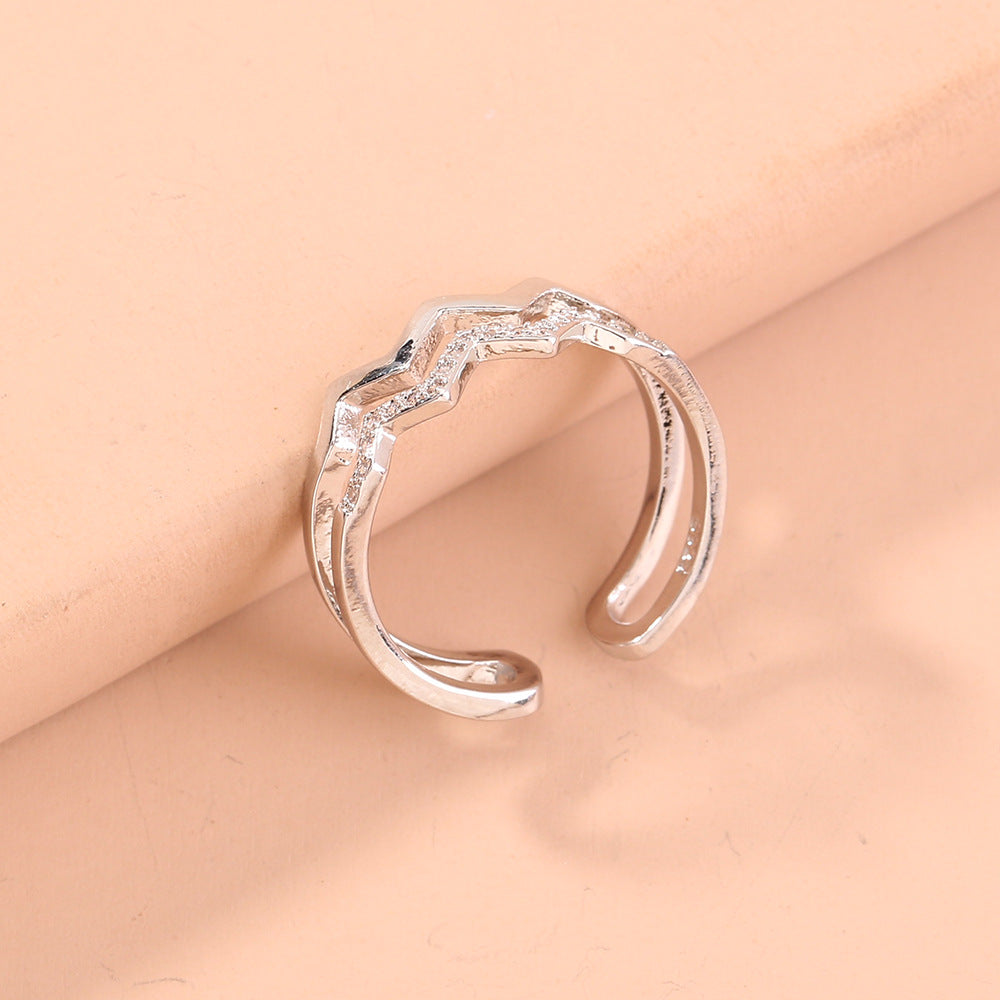 Wholesale Jewelry Micro-inlaid White Zircon Wave Copper Ring Gooddiy