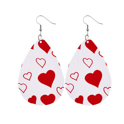 1 Pair Elegant Lady Water Droplets Heart Shape Pu Leather Drop Earrings