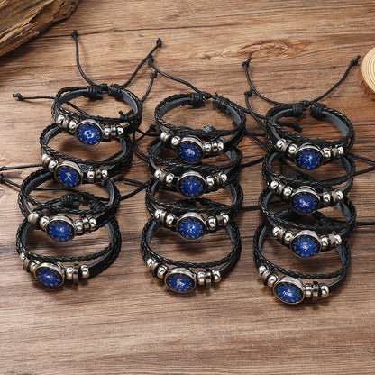 Retro Constellation Pu Leather Knitting Unisex Bracelets