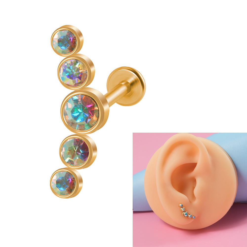 Simple Style Round Stainless Steel Inlay Opal Zircon Lip Stud Ear Studs