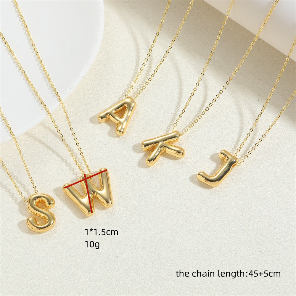 Cross-border new copper-plated 14K real gold personality style trend 26 initials pendant clavicle chain versatile necklace women