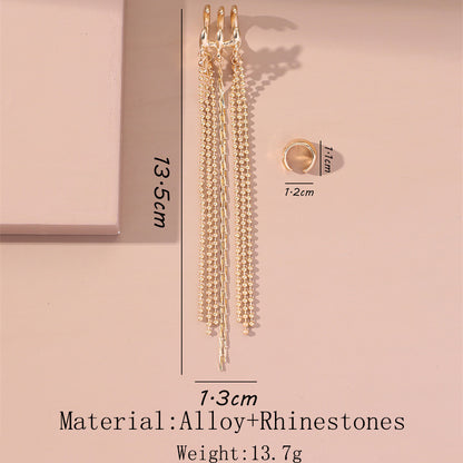 Wholesale Jewelry Fashion C Shape Tassel Heart Shape Alloy Artificial Pearls Rhinestones Gold Plated Inlay Ear Clips