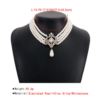 1 Piece Retro Water Droplets Imitation Pearl Alloy Beaded Layered Inlay Rhinestones Women's Choker