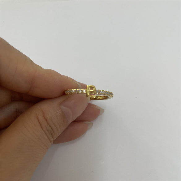 Cross-border new 26 initials micro-inlaid zircon open rings ins style personalized design English letter jewelry