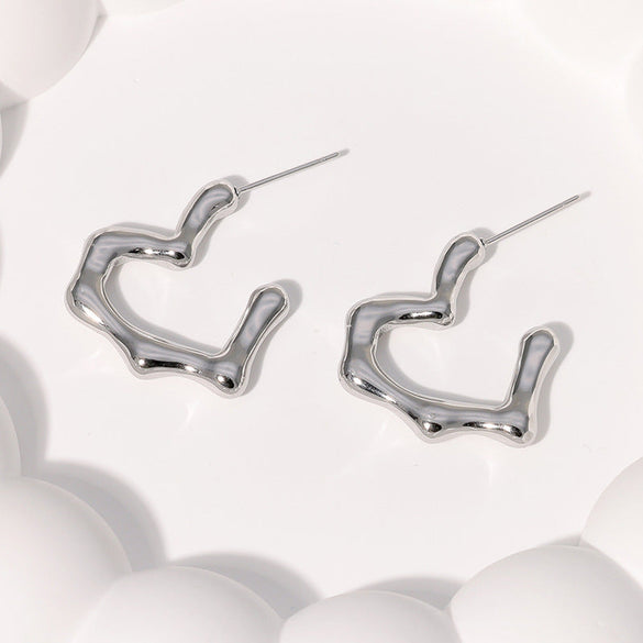 Minimalist Checkered Heart Pleated Geometric Flower Stainless Steel Electroplating Stud Earrings