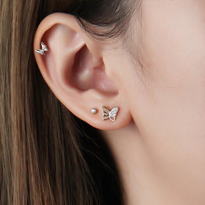 1 Set Simple Style Star Butterfly Plating Sterling Silver Ear Studs