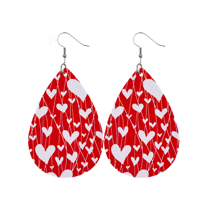 1 Pair Elegant Lady Water Droplets Heart Shape Pu Leather Drop Earrings