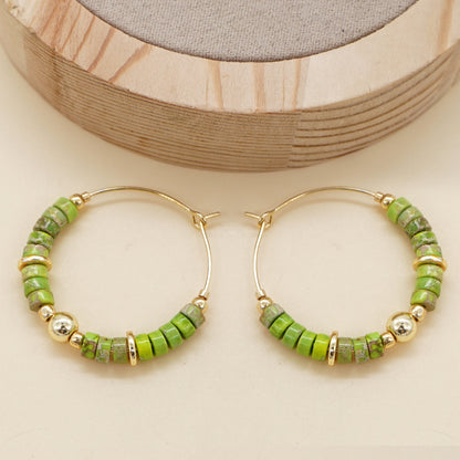 1 Pair Bohemian Geometric Beaded Alloy Women's Hoop Earrings