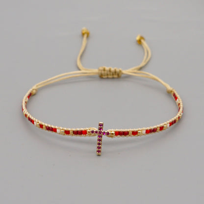 Gooddiy Wholesale Accessories Ethnic Style Diamond Cross Miyuki Beads Woven Bracelet