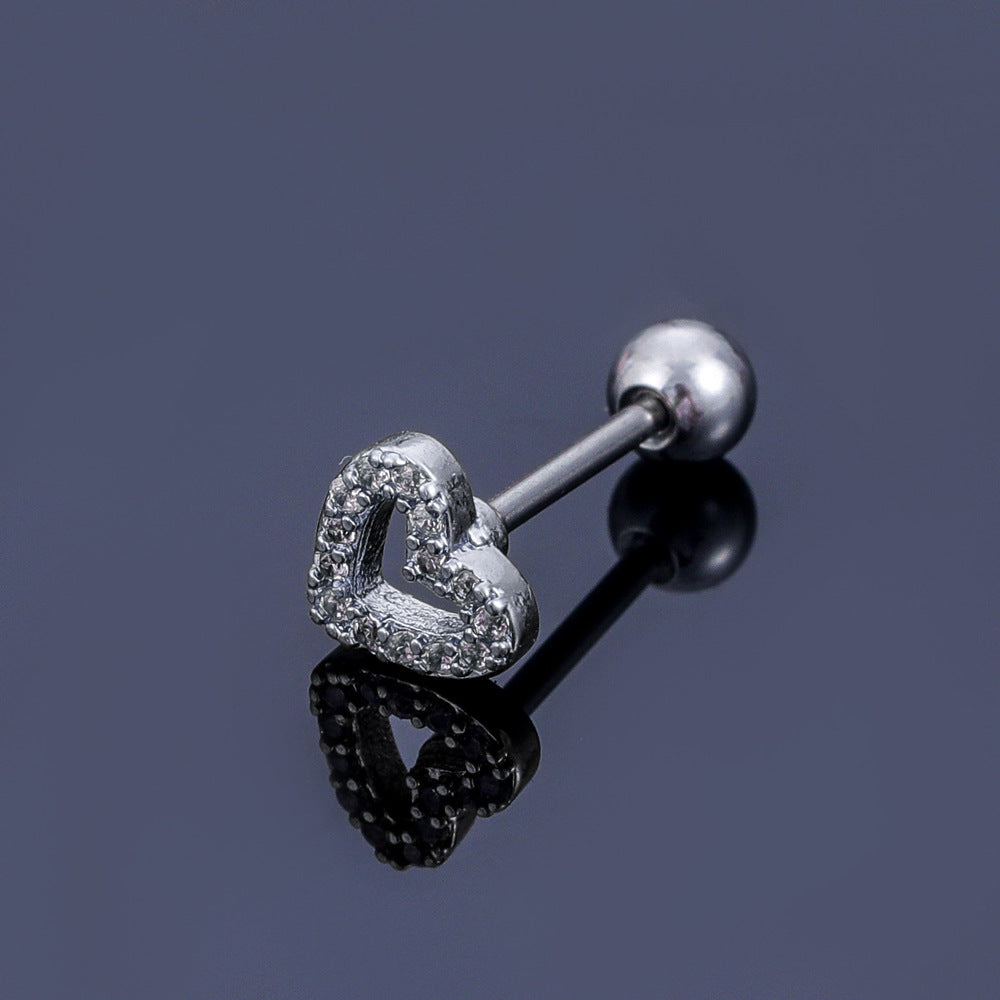 1 Piece Simple Style Star Heart Shape Anchor Inlay Copper Zircon Ear Studs