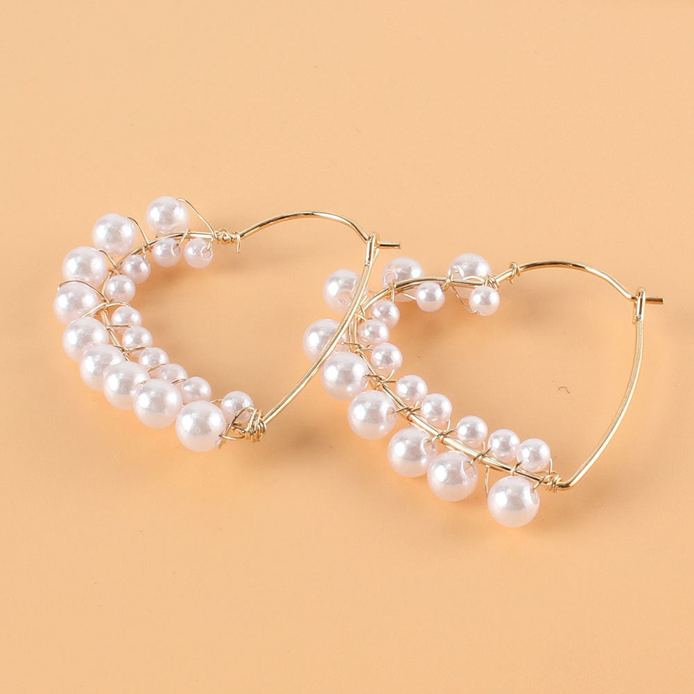 Ins Style Lady Fashion Heart Alloy Inlaid Pearls Artificial Gemstones Women's Earrings