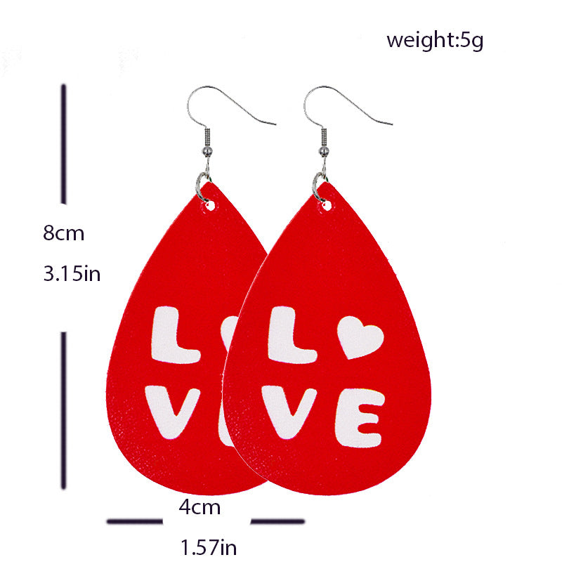 1 Pair Lady Streetwear Letter Heart Shape Pu Leather Drop Earrings