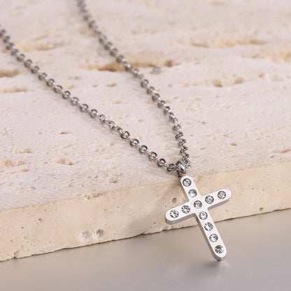 Punk Cool Style Cross Stainless Steel Titanium Steel Inlay Artificial Diamond Pendant Necklace