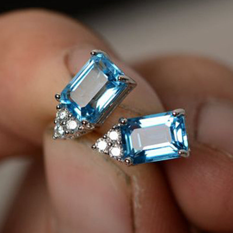 Fashion Aquamarine Zircon Earrings Retro Copper Earrings