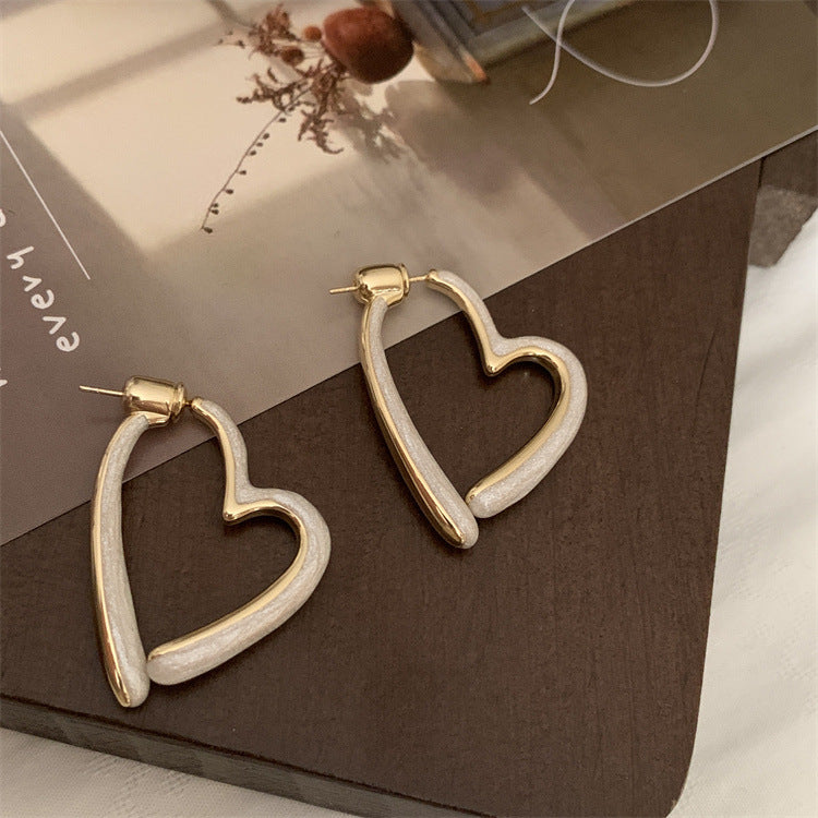 1 Pair Sweet Heart Shape Enamel Copper Hoop Earrings