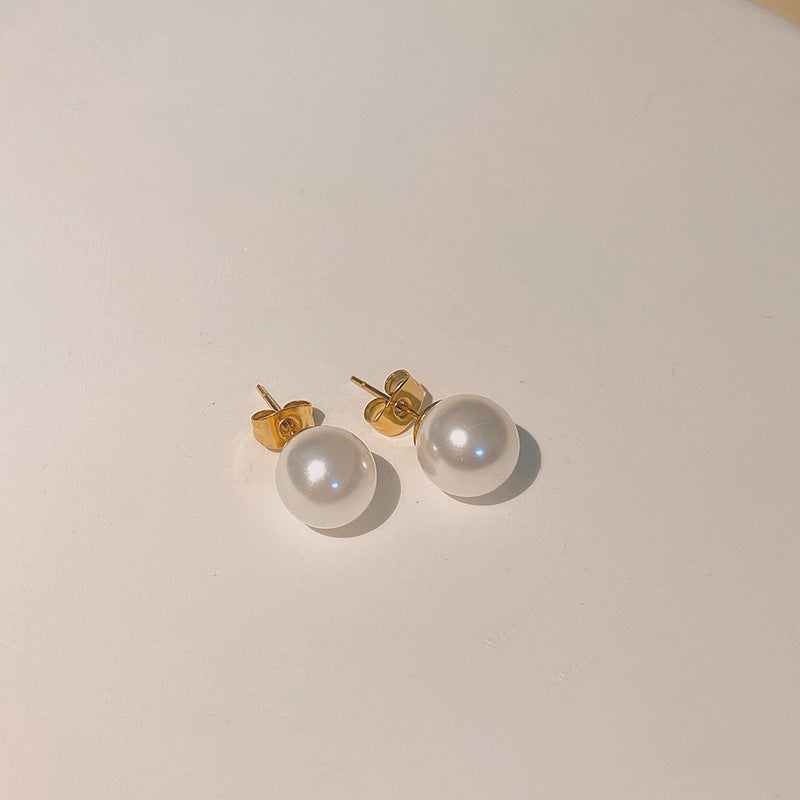 1 Pair French Style Pearl Plating Stainless Steel Ear Studs