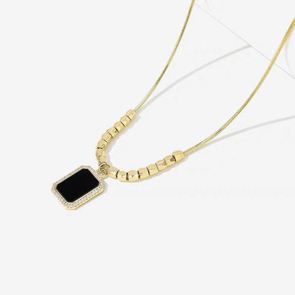 Wholesale Simple Style Square Titanium Steel 18k Gold Plated Zircon Pendant Necklace