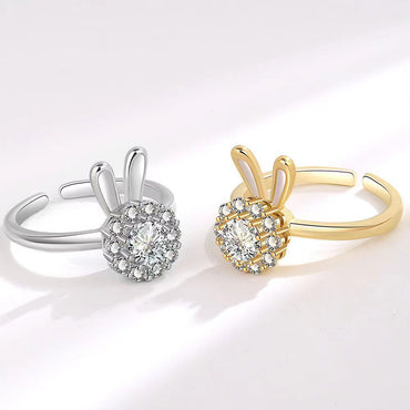 Simple Style Rabbit Copper Zircon Open Ring In Bulk