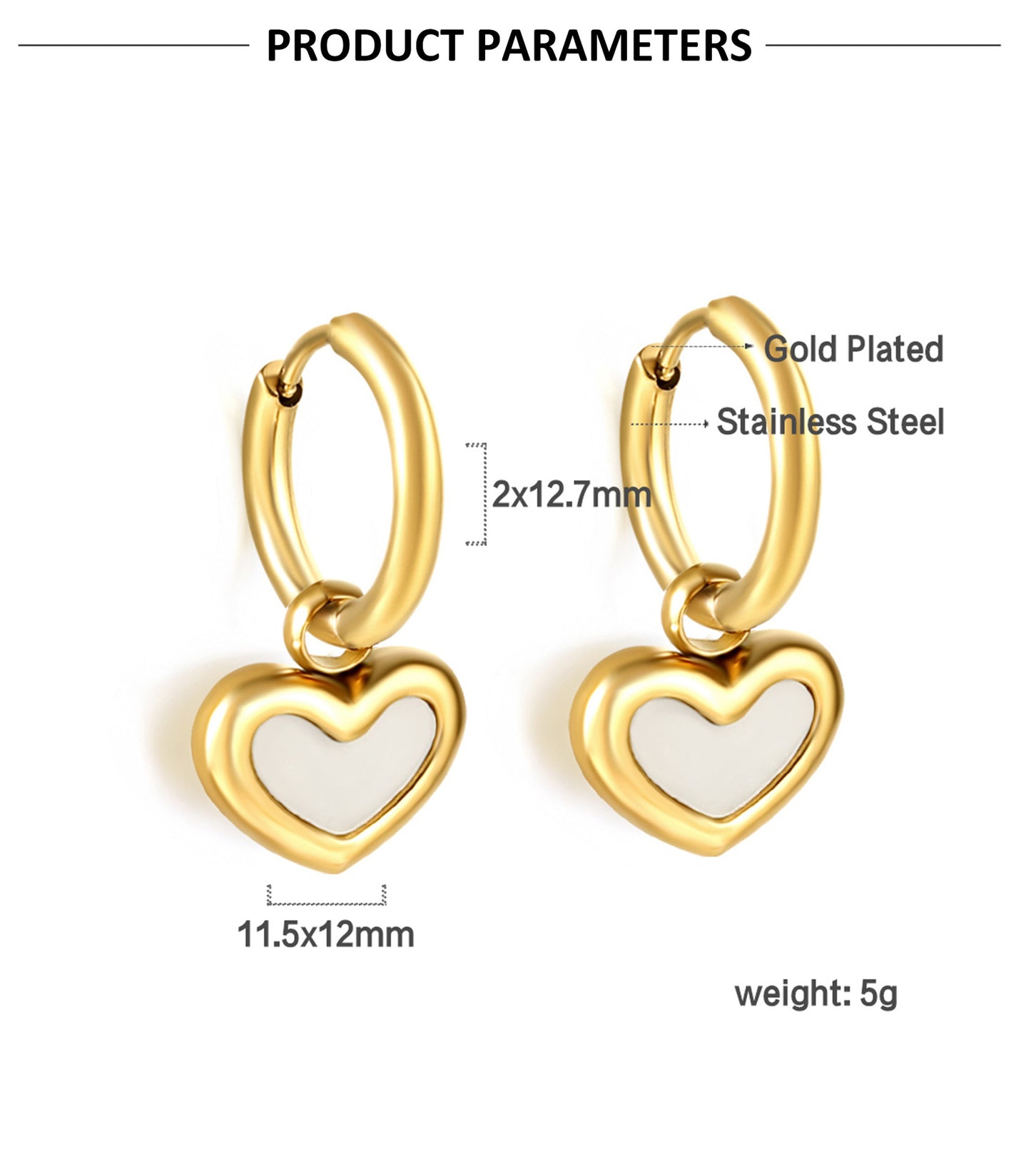 1 Pair Simple Style Heart Shape Shell Plating Inlay Stainless Steel Shell Drop Earrings