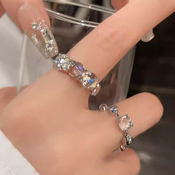 ins style silver zircon ring women's light luxury niche high-end sense open ring ring versatile temperament jewelry wholesale