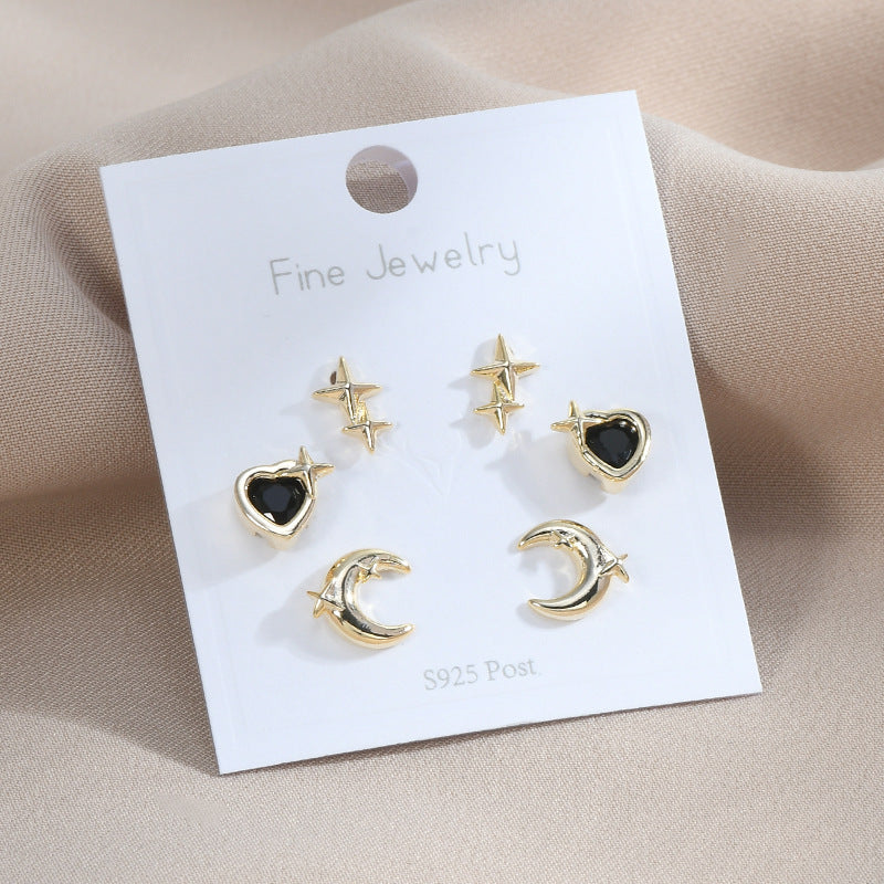 1 Set Simple Style Star Moon Heart Shape Plating Inlay Copper Zircon Ear Studs