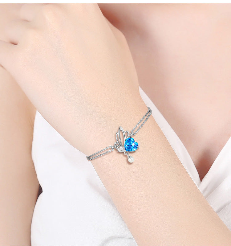 Simple Style Butterfly Sterling Silver Inlay Crystal Bracelets