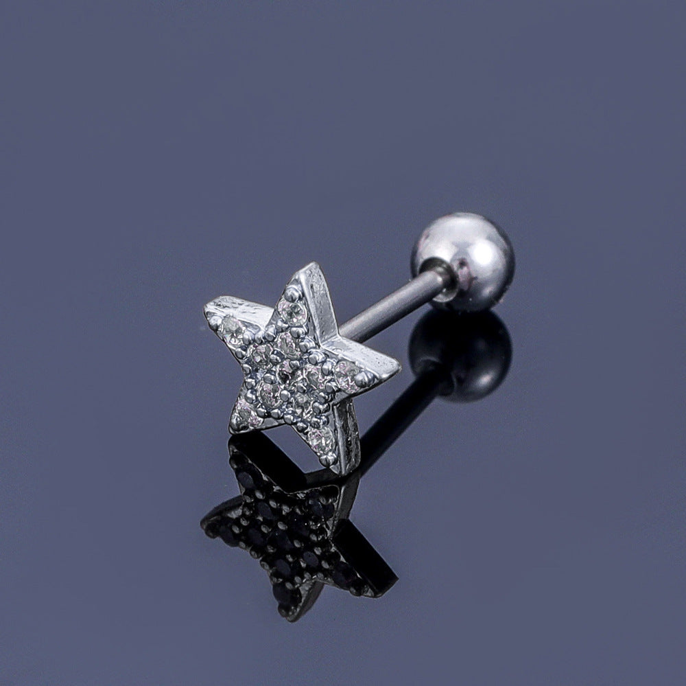 1 Piece Simple Style Star Heart Shape Anchor Inlay Copper Zircon Ear Studs