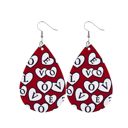 1 Pair Elegant Lady Water Droplets Heart Shape Pu Leather Drop Earrings