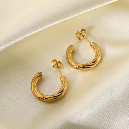 Gold-plated Stainless Steel Twisted C-shaped Hoop Earrings