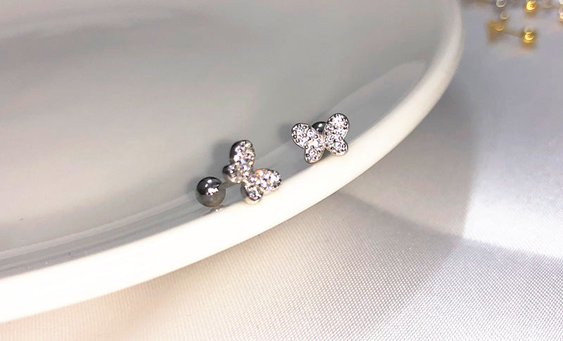 1 Pair Simple Style Butterfly Plating Inlay Sterling Silver Zircon Ear Studs