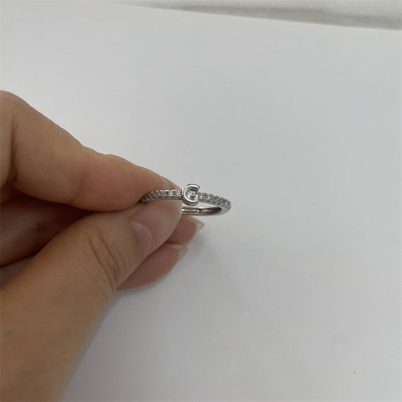 Cross-border new 26 initials micro-inlaid zircon open rings ins style personalized design English letter jewelry