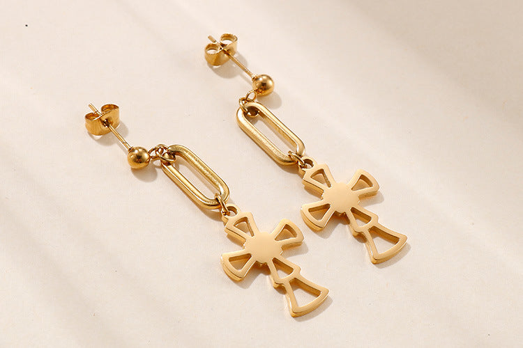 New Creative Mini Cross Necklace Long Earring Set