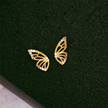 Simple Style Butterfly Copper Inlay Zircon Ear Studs 1 Pair