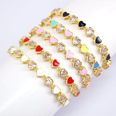 Fashion Colorful Oil Heart-shaped Female Zircon Adjustable Copper Bracelet