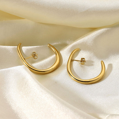 Fashion All-match Stainless Steel 14k Gold Personality C-shaped Hook Earring