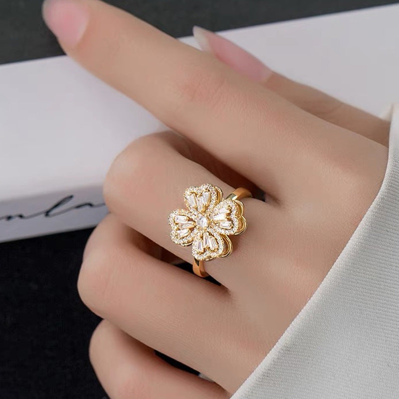 Moderate Luxury Round Geometric Titanium Steel 18K Gold Plated Rings