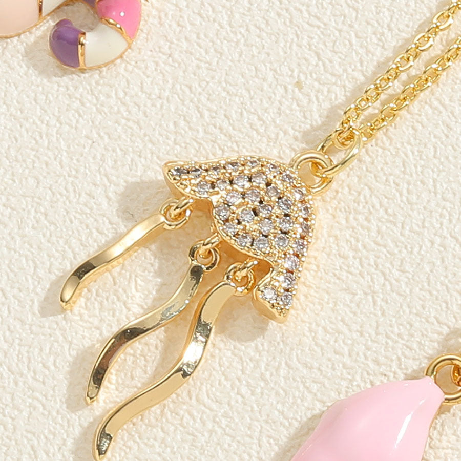 Cross-border exclusive for the new shell starfish drip oil zircon pendant necklace Ocean series star jellyfish clavicle chain